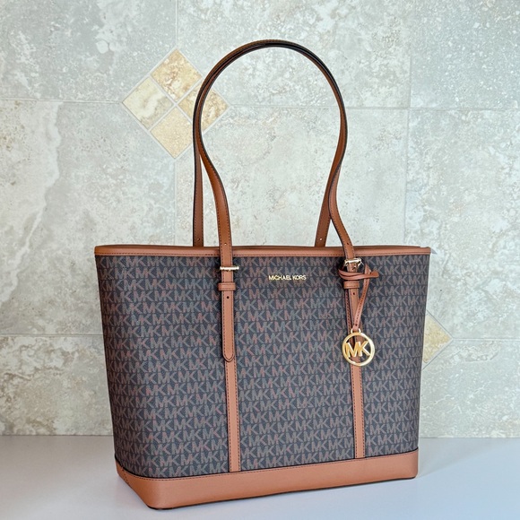 Michael Kors Jet Set Travel Large Shoulder Tote Bag MK Brown - Picture 3 of 14